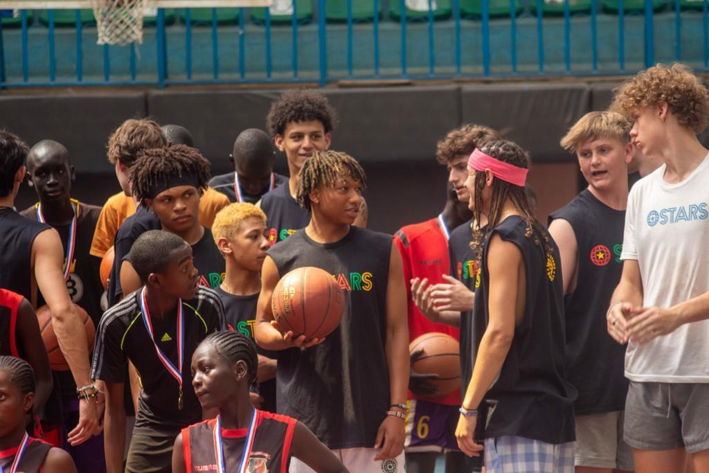 Young athletes at a basketball clinic